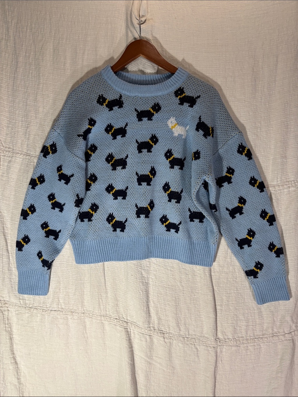 No Boundaries Stranger Things Erica Sinclair Scottie Dog Blue Knit Sweater M/L - Picture 2 of 4